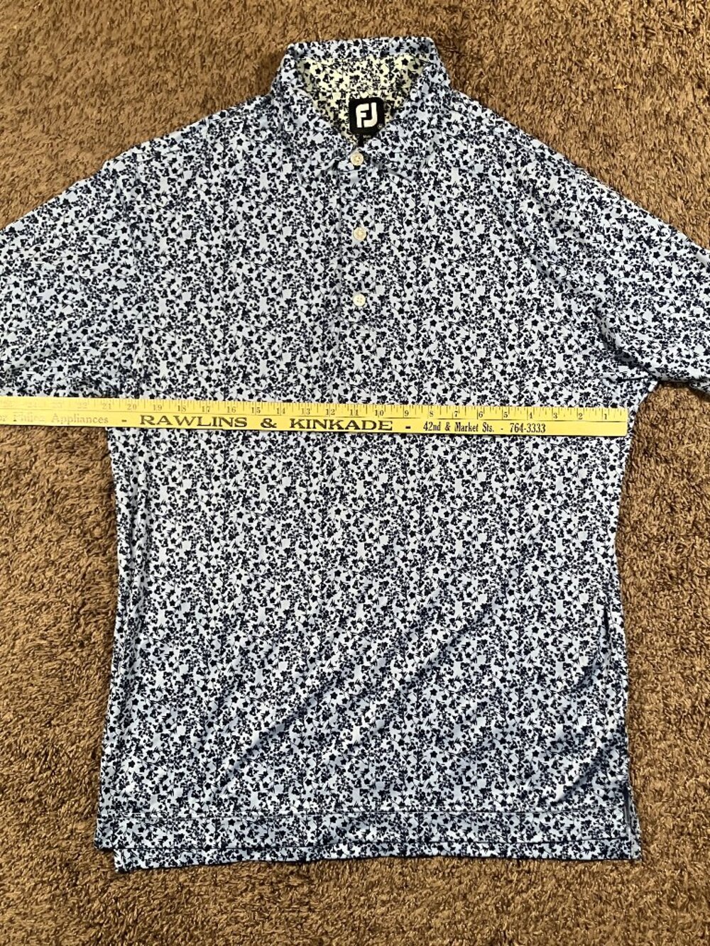 FootJoy Floral Golf Polo Shirt Mens Medium Blue Polyester Spandex Stretch
